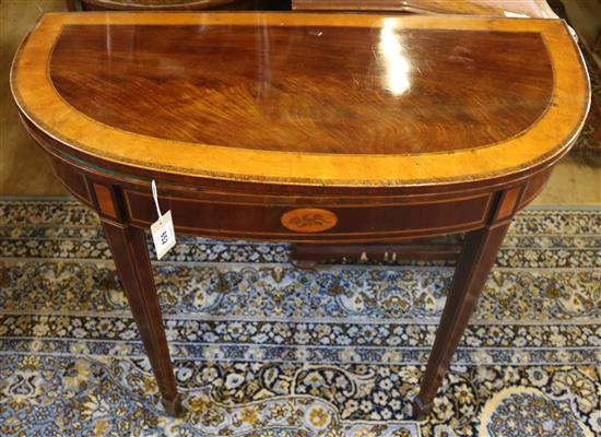 George III satinwood banded mahogany D shaped card table(-)